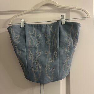 Blue Corset Top with Embroidered Design